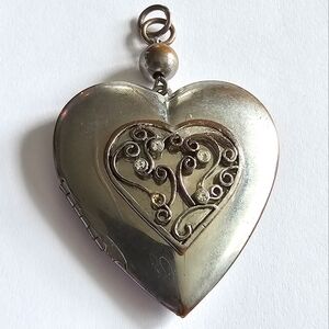 Vintage heart locket silver tone large big love valentine's day jewelry